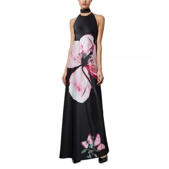 695$ Alice and Olivia Montana Low Back Dress Detachable Scarf Size 4 Gray Pink - Picture 1 of 5